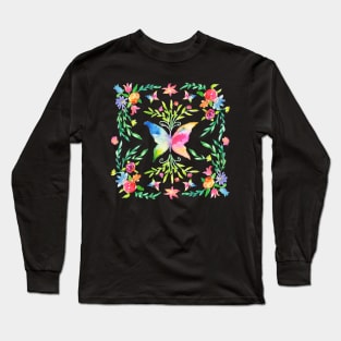 Watercolor butterfly and flowers Long Sleeve T-Shirt